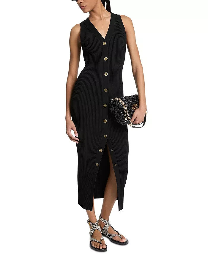 Michael Kors V-Neck Snap Front Sleeveless Dress MSRP $278