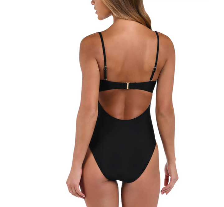 L'AGENCE Emilia Solid Bandeau V Wire One Piece Swimsuit MSRP $235