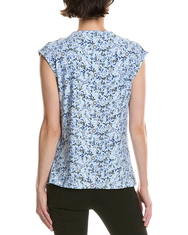 Anne Klein Women's Printed Cowl Neck Cap-Sleeve Top MSRP $59