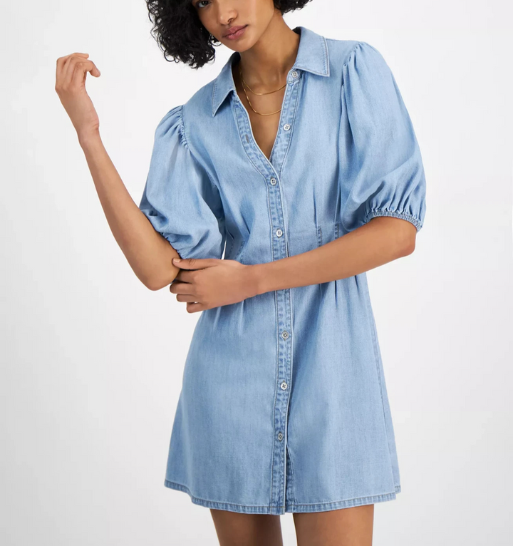 Tinsel Balloon-Sleeve Button-Front Denim Shirtdress MSRP $59