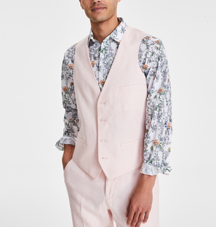 Bar III Slim-Fit Linen Suit Vest MSRP $115