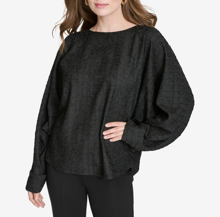 Halston Women's Textured Dolman-Sleeve Cuffed Blouse MSRP $89
