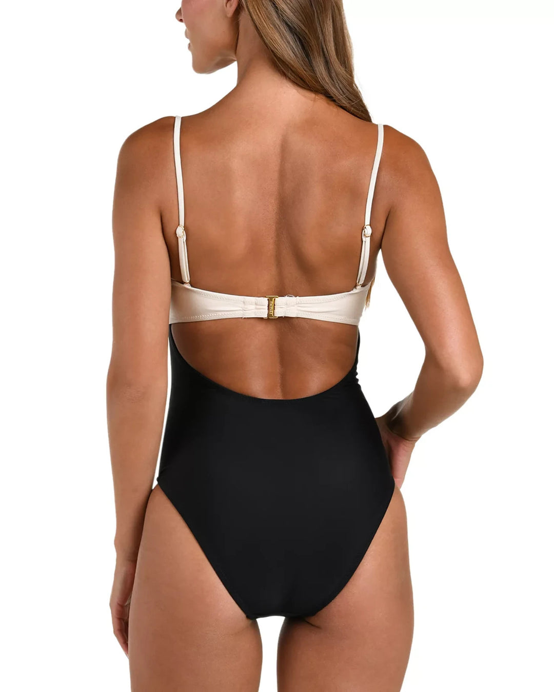 L'AGENCE Emilia Solids Color Block Bandeau One Piece Swimsuit MSRP $255