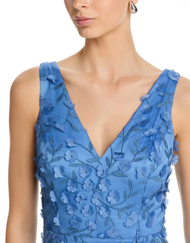Eliza J Floral Appliquéd V Neck Gown MSRP $318