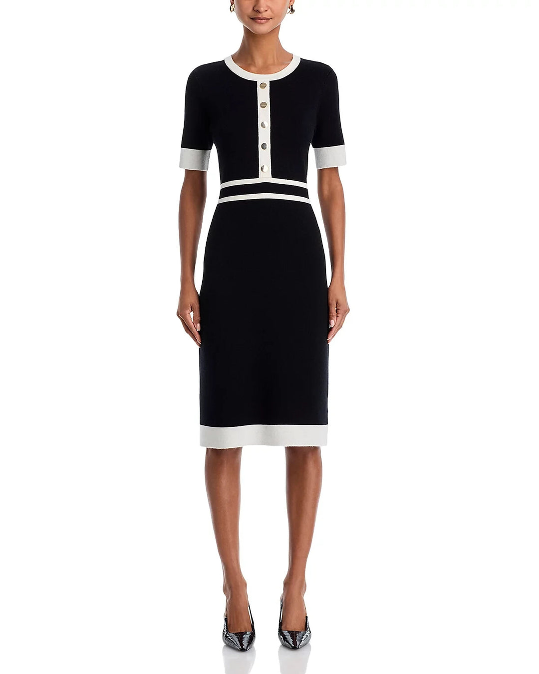 T Tahari Elbow Sleeve Round Neck Dress MSRP $118