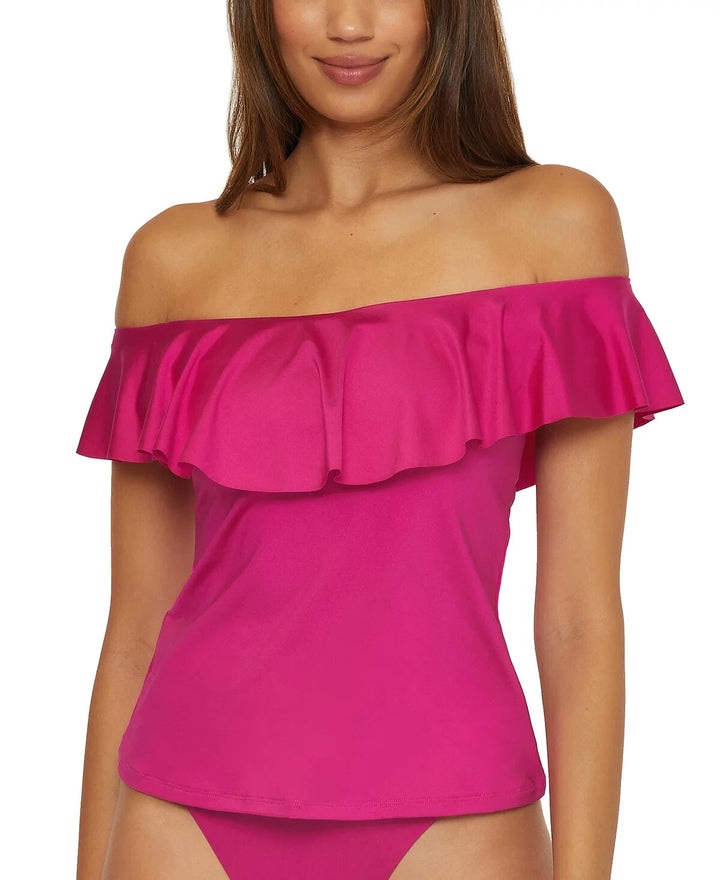 Trina Turk Monaco Ruffled Off-The-Shoulder Tankini Top MSRP $118 # U4 499 NEW