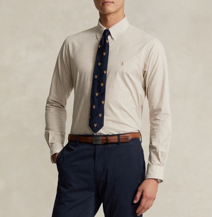 POLO Ralph Lauren Stretch Poplin Gingham Check Slim Fit Button Down Shirt $125