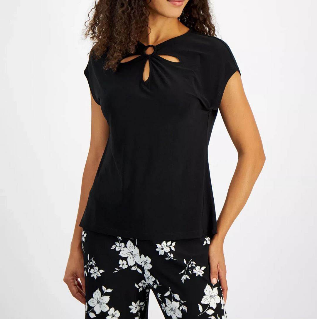 Kasper Women's Keyhole Ring Short-Sleeve Top MSRP $59