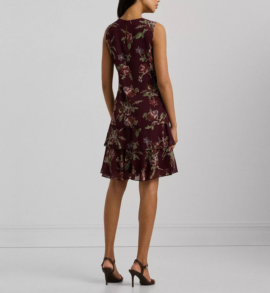 Lauren Ralph Lauren Floral Crinkle Georgette Shift Dress MSRP $135