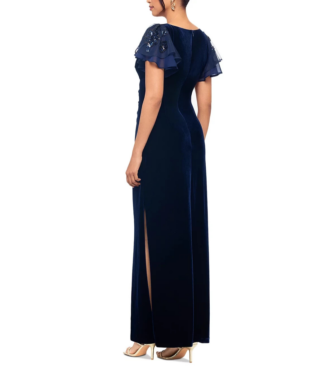 Betsy & Adam Petite Embellished Flutter-Sleeve Velvet Gown MSRP $199
