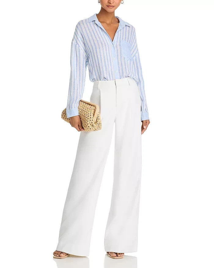 Bella Dahl Striped Contrast Pocket Boyfriend Shirt MSRP $158