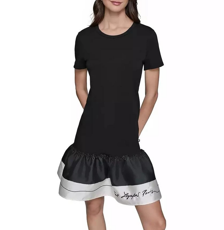 KARL LAGERFELD PARIS Women's Embroidered-Script T-Shirt Dress MSRP $129