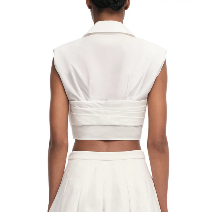 SIMKHAI Emie Cropped Poplin Sculpted Top MSRP $325