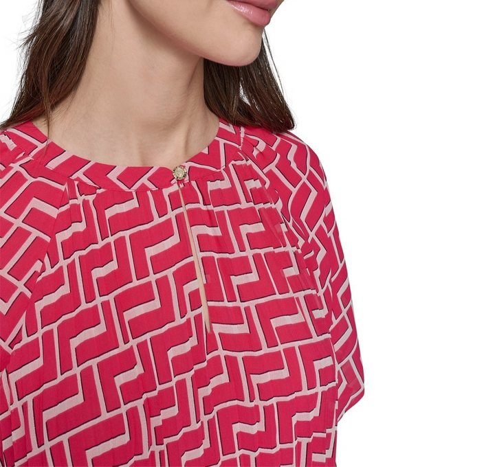 KARL LAGERFELD PARIS Women's Printed Chiffon Pleated Top MSRP $99