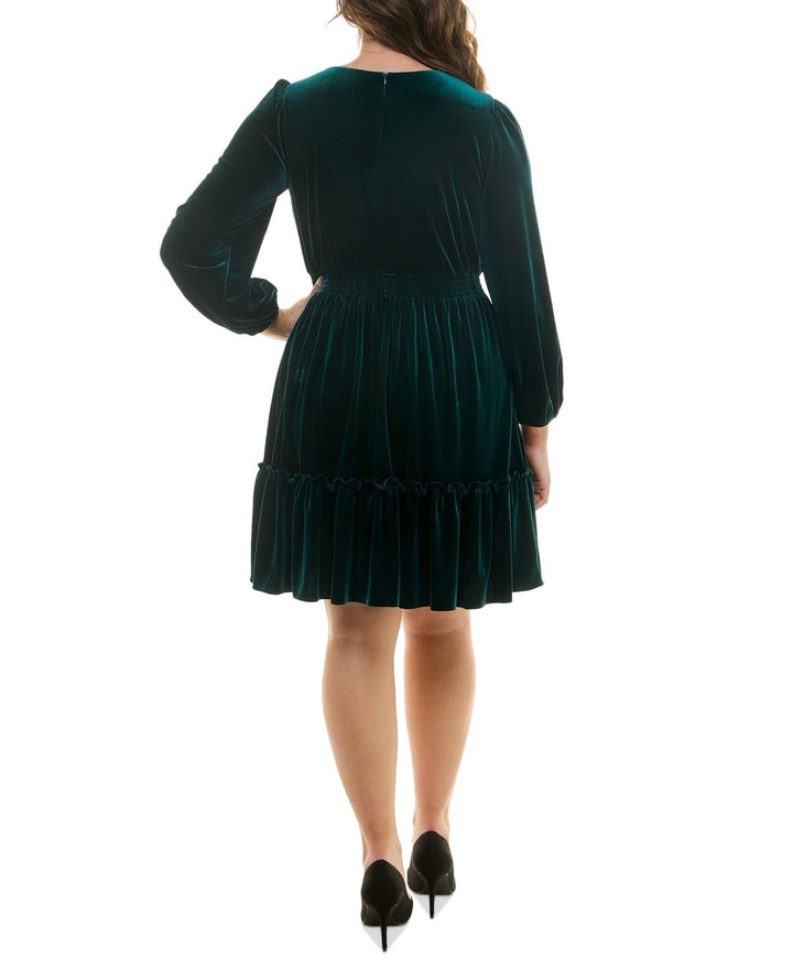 Taylor V-Neck Long-Sleeve Smocked-Waist Velvet Dress MSRP $134