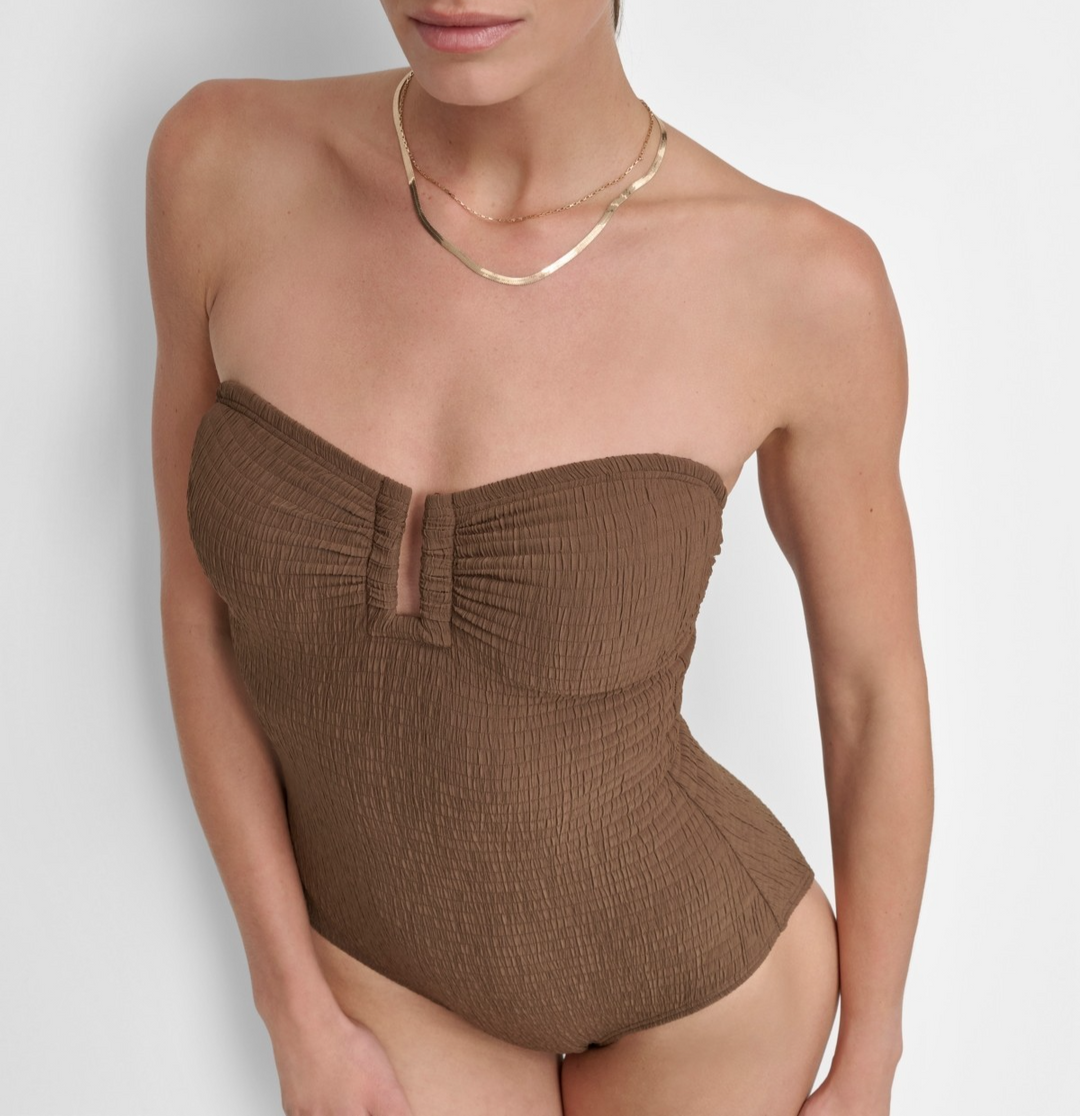 DKNY Women's Textured Shirred One-Piece Swimsuit MSRP $80