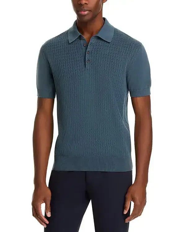 The Men's Store Pointelle Short Sleeve Sweater Polo MSRP $108