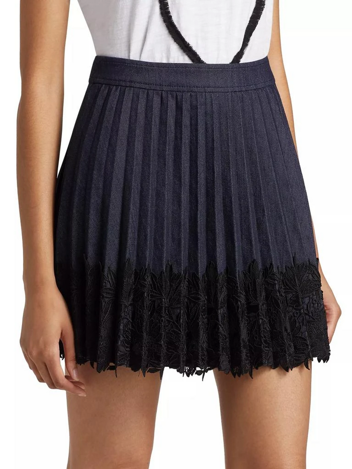 Cinq a Sept Laney Pleated Lace Mini Skirt MSRP $325