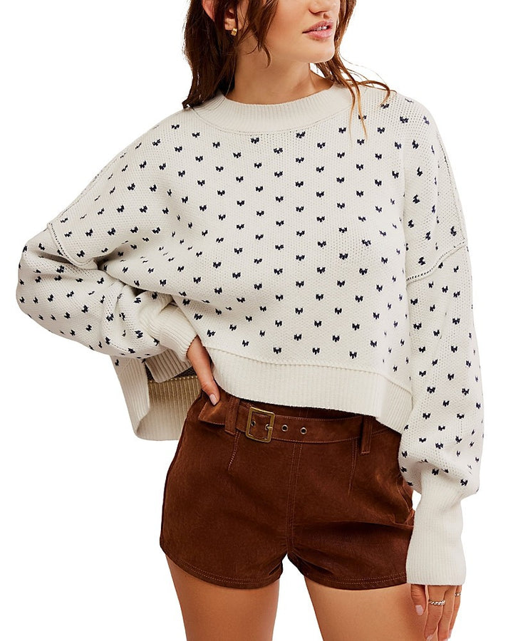 Free People Easy Street Patterned Crop Pullover Sweater MSRP $98