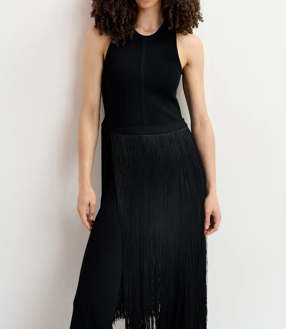 Essentiel Antwerp Black knitted top with long fringes MSRP $300