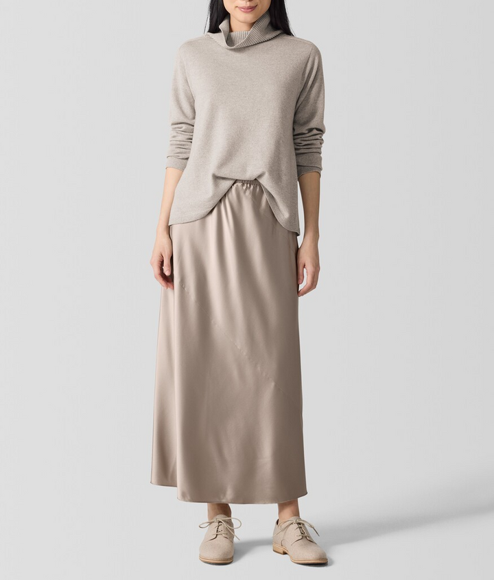 EILEEN FISHER Stretch Silk Charmeuse Bias Skirt MSRP $278