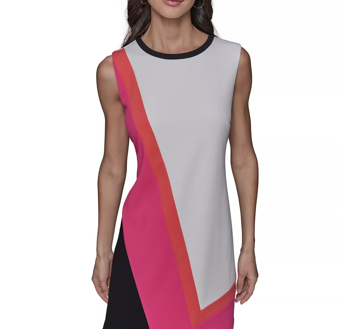 KARL LAGERFELD PARIS Women's Scuba A-Line Colorblocked Dress MSRP $138
