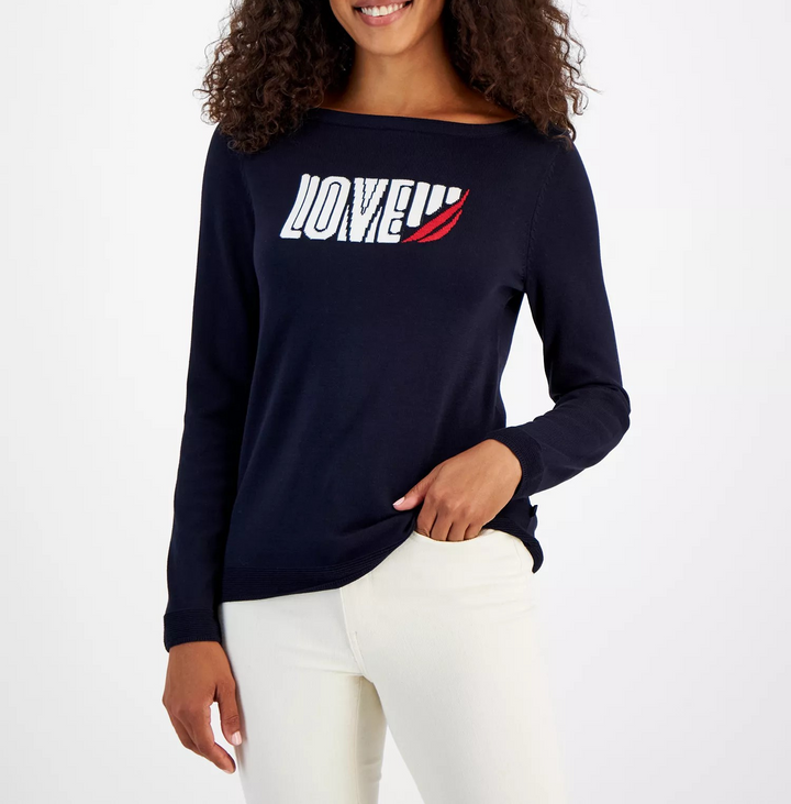 Nautica Jeans Women's Love Boat Neck Long-Sleeve Sweater MSRP $59