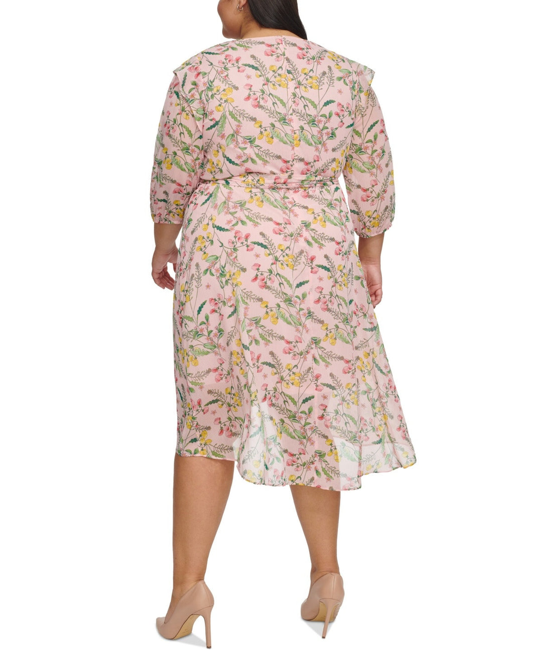 Tommy Hilfiger Plus Size Floral Chiffon 3/4-Sleeve Midi Dress MSRP $149
