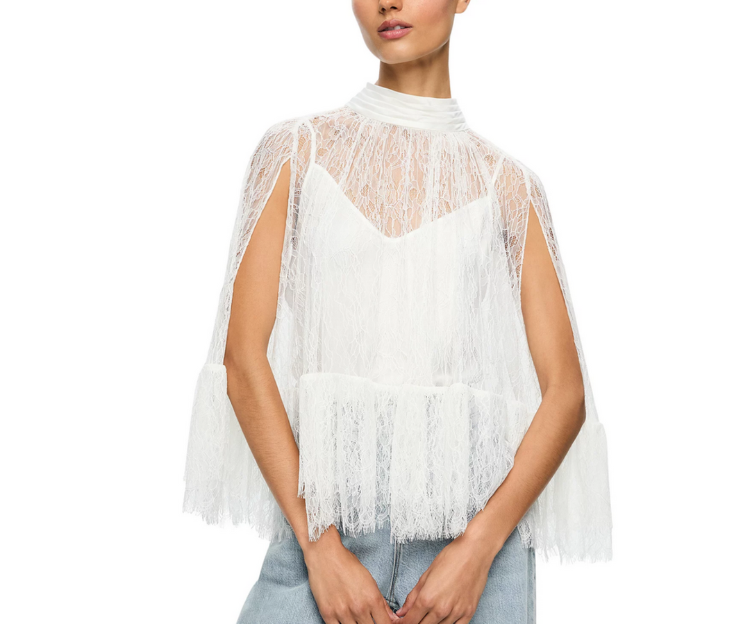 Alice and Olivia Zenon Lace Cape Top with Cami Lining MSRP $495
