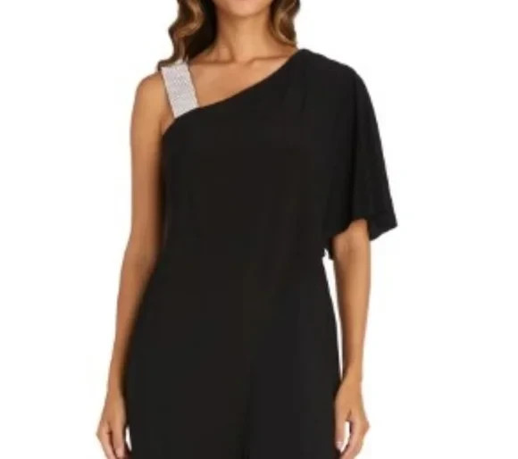 R & M Richards Embellished One-Shoulder Jumpsuit MSRP $99