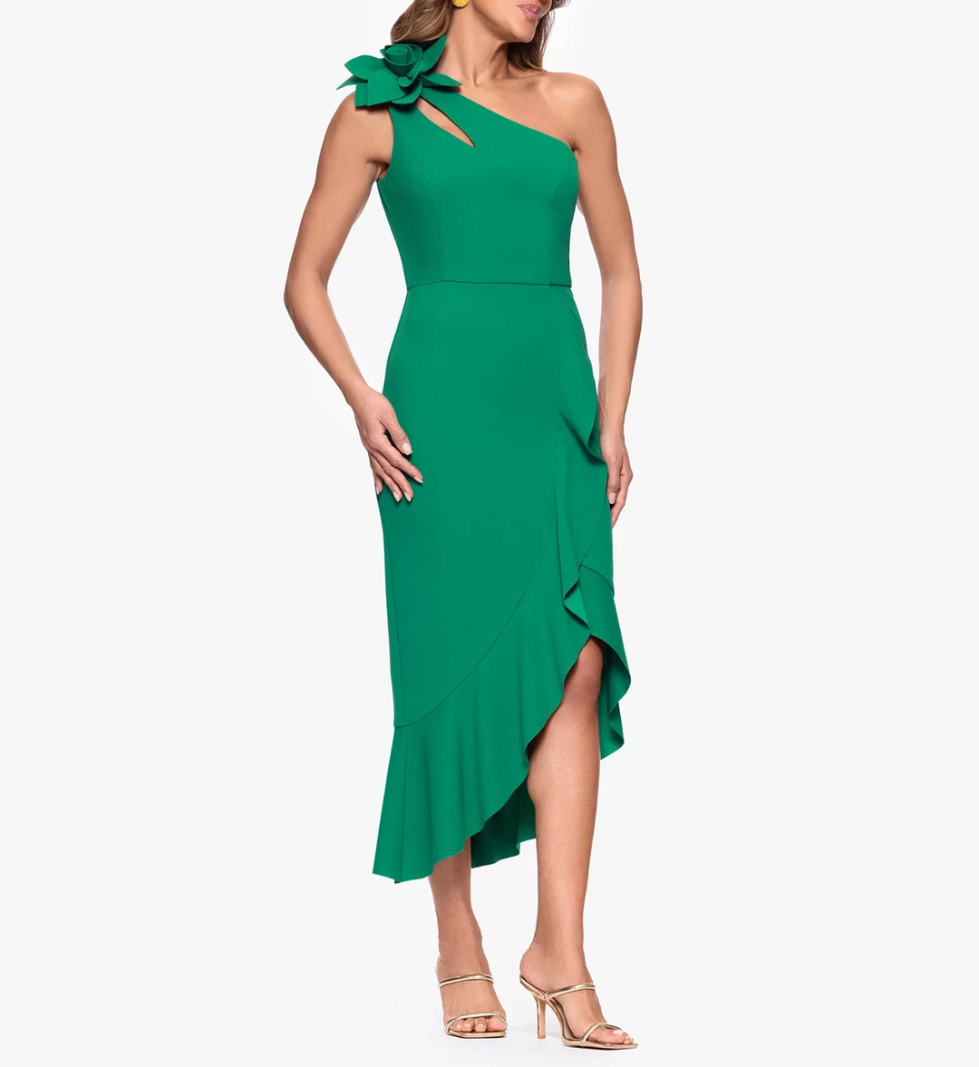 XSCAPE Women's Asymmetrical Ruffled High-Low Dress MSRP $149