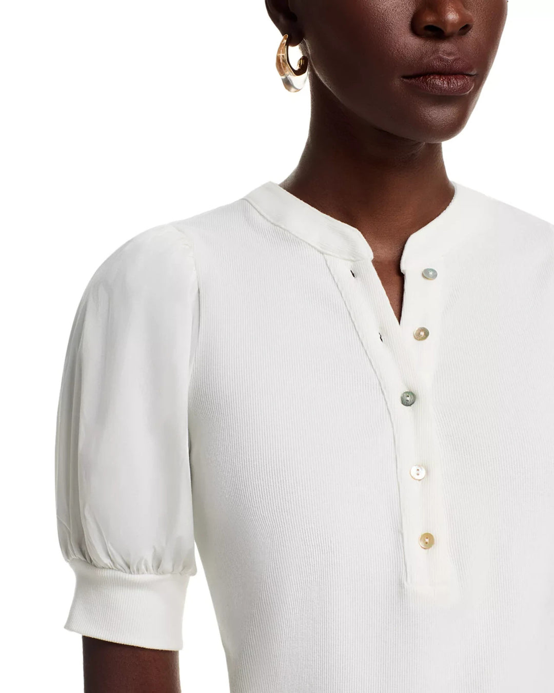 Single Thread Puff Sleeve Henley Top MSRP $68