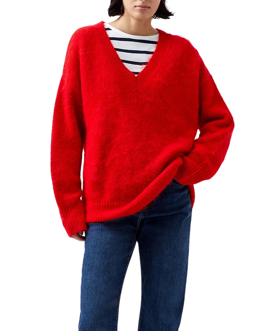 French Connection Women's Fluffy-Knit V-Neck Sweater MSRP $138
