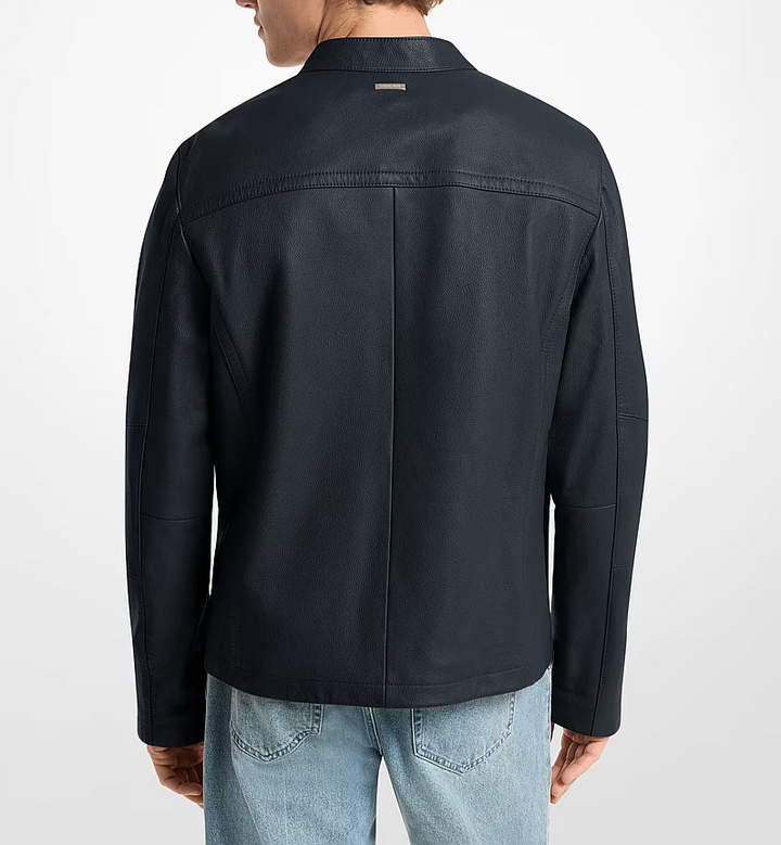Michael Kors Mens Leather Double-Zip Racer Jacket MSRP $399.50