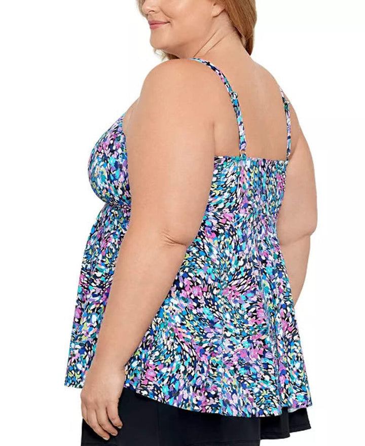 Swim Solutions Women's Plus Printed Underwire Tankini Top MSRP $84