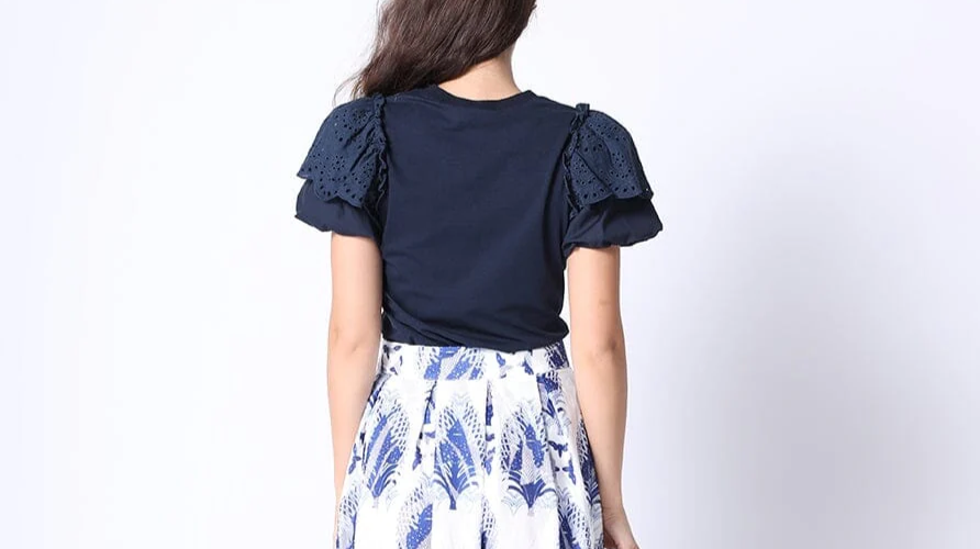 Gracia Embroidered Eyelet Sleeve Top MSRP $92