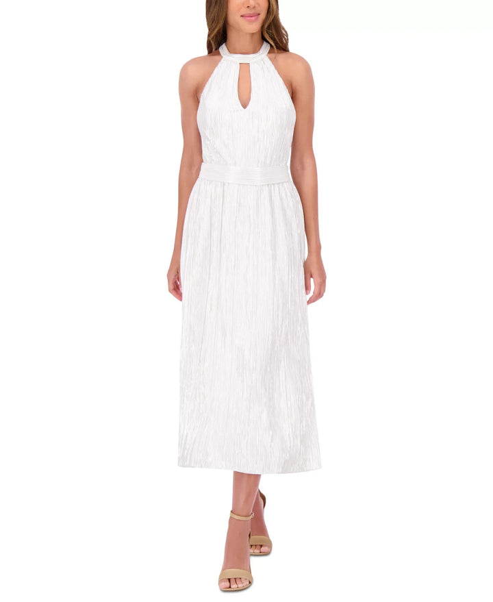 kensie Women's Metallic Pleated Keyhole-Cutout Maxi Dress MSRP $138
