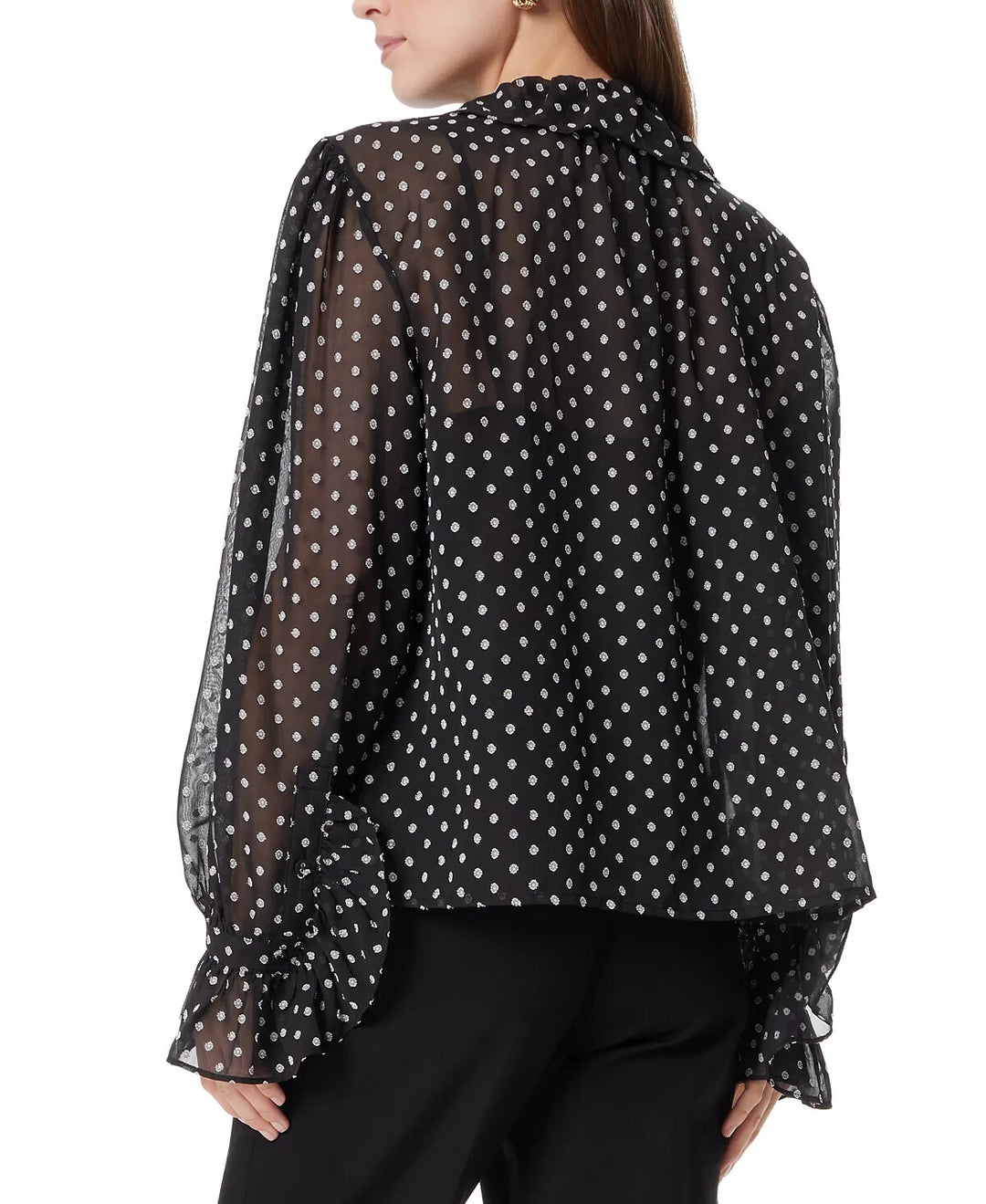 Sam Edelman Jasleen Ruffle Button-Down Clip-Dot Top MSRP $99