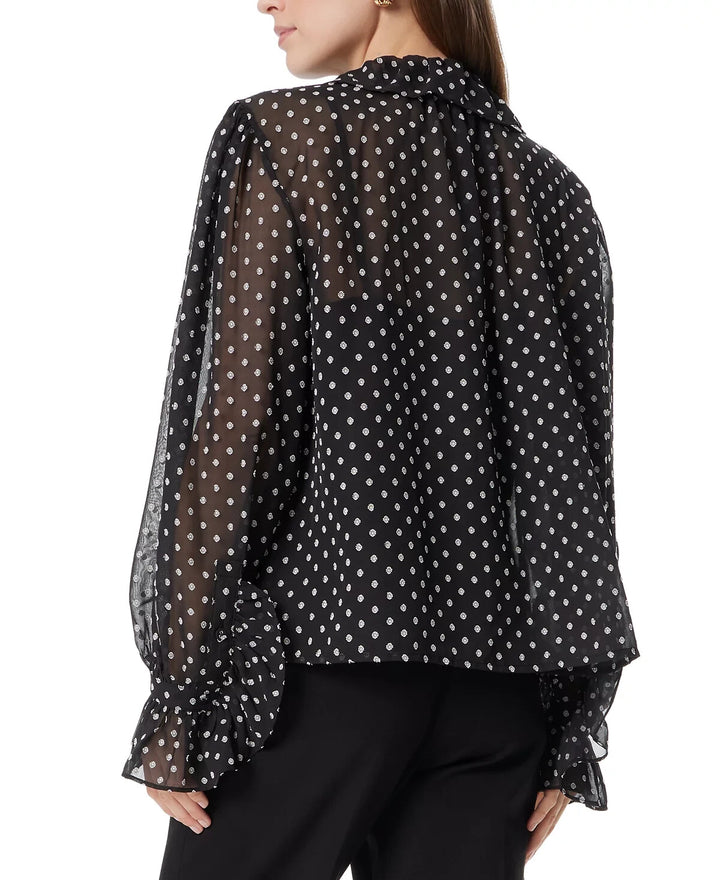 Sam Edelman Jasleen Ruffle Button-Down Clip-Dot Top MSRP $99