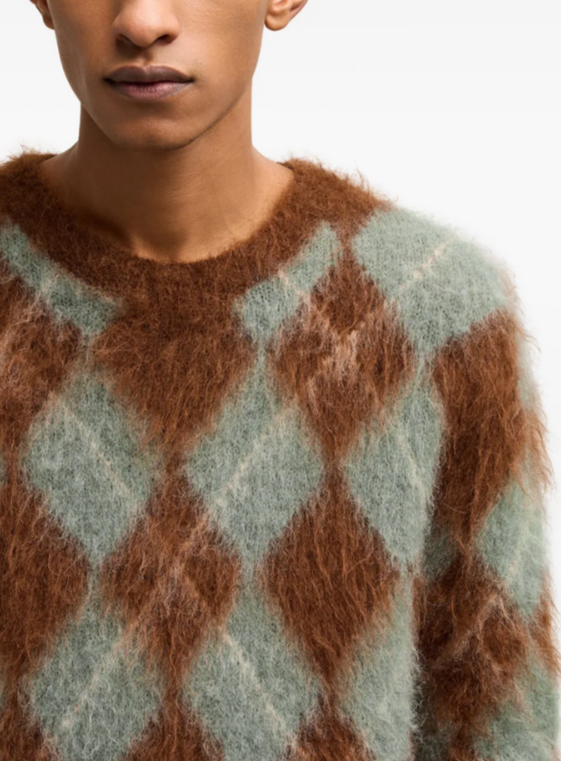 AMI Paris Argyle Wool Blend Brushed Sweater MSRP $785