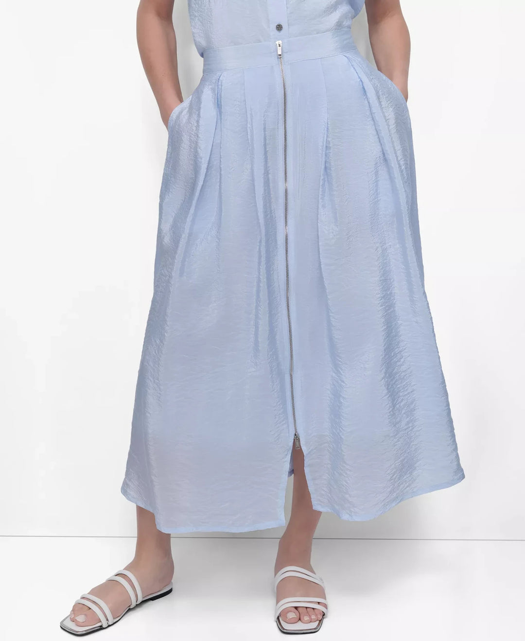 DKNY Women's Zip-Front Tech Midi Skirt MSRP $99