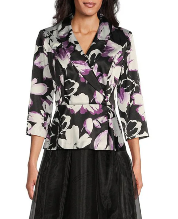 Alex Evenings 3/4 Sleeve Shawl Collar Surplice Floral Blouse MSRP $139