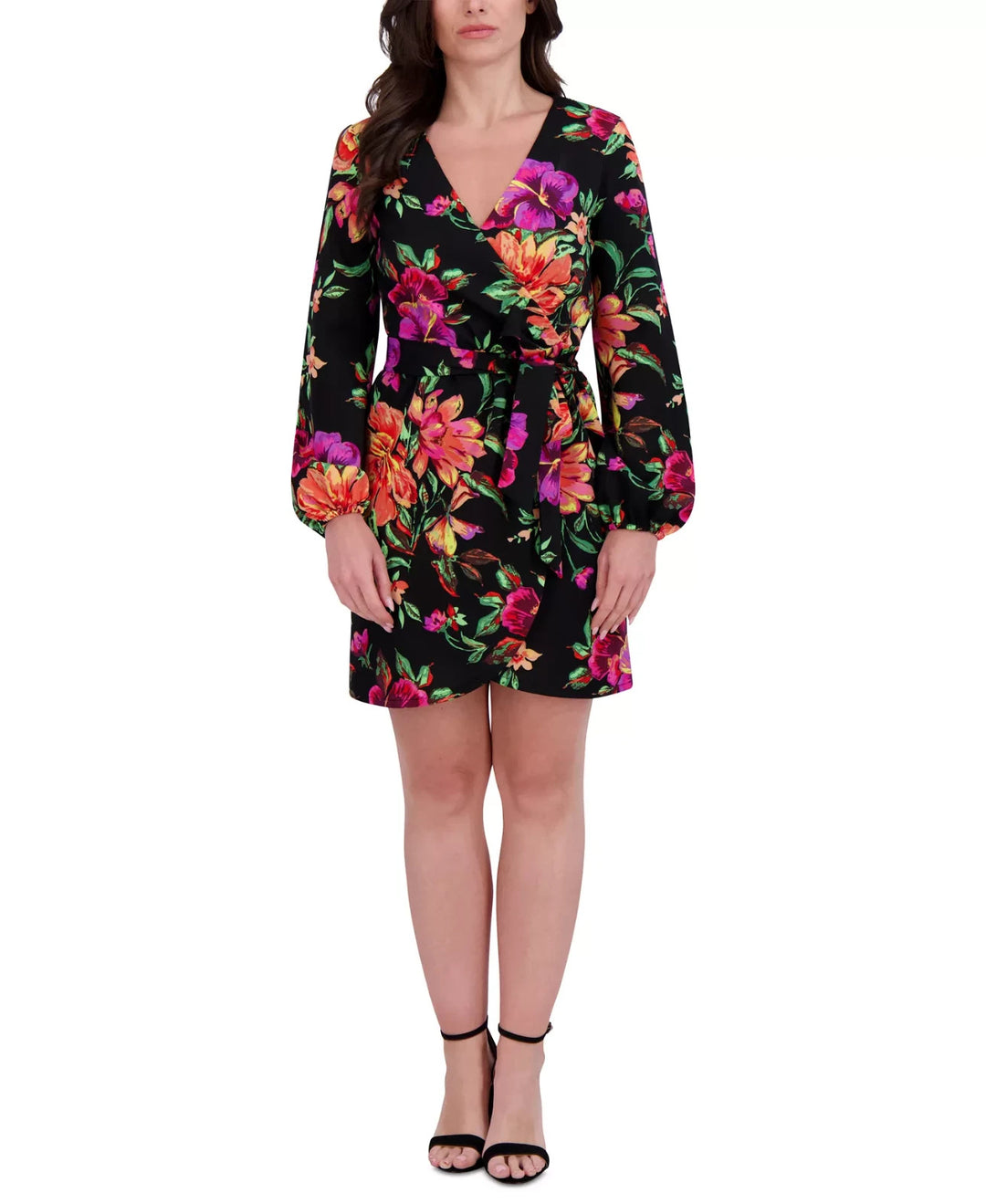 Siena Women's Floral Surplice V-Neck Long-Sleeve Dress MSRP $128