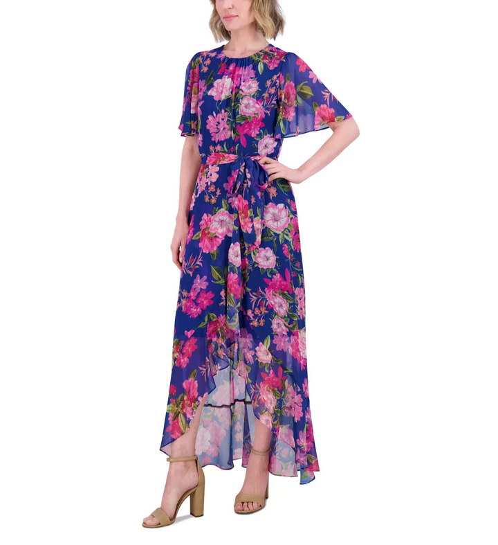 Jessica Howard Women's Floral-Print Belted Flutter-Sleeve Dress MSRP $139