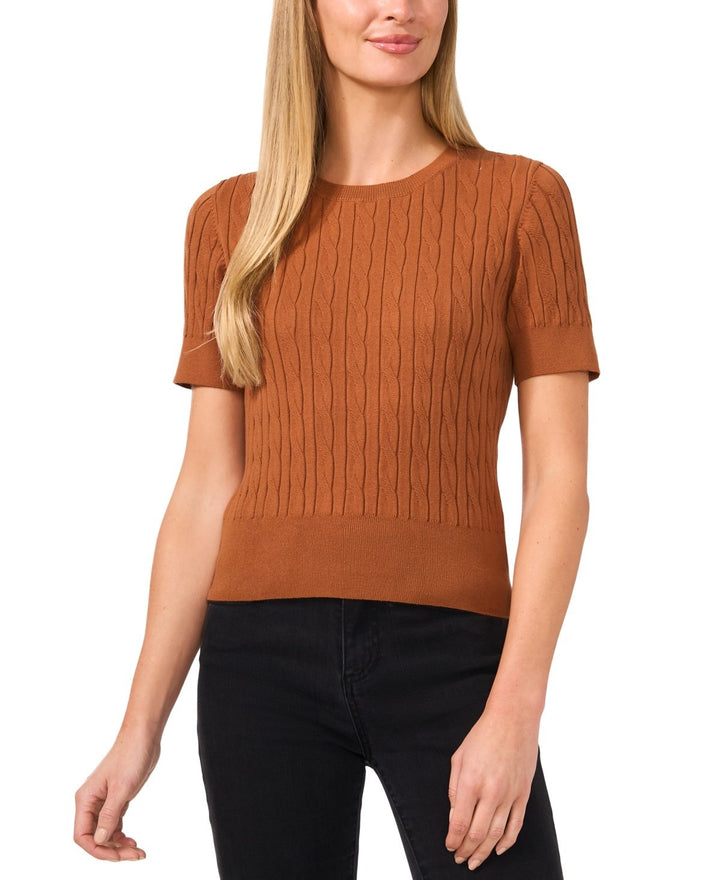 CeCe Cotton-Blend Cable-Knit Short-Sleeve Sweater MSRP $69