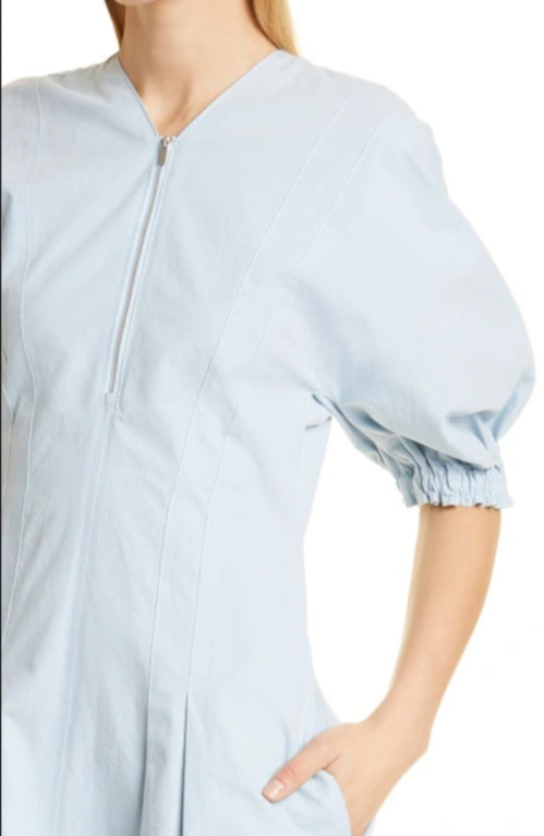 Proenza Schouler White Label Puff Sleeve Half Zip Cotton & Linen Dress