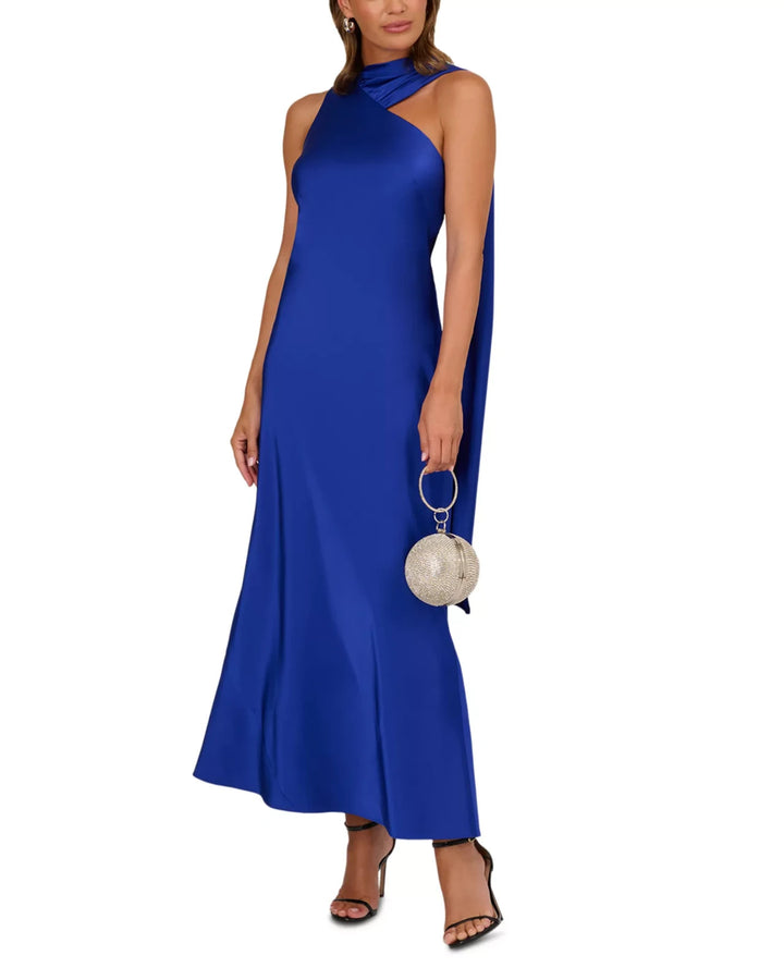 Adrianna By Adrianna Papell Asymmetrical Satin Dress MSRP $295