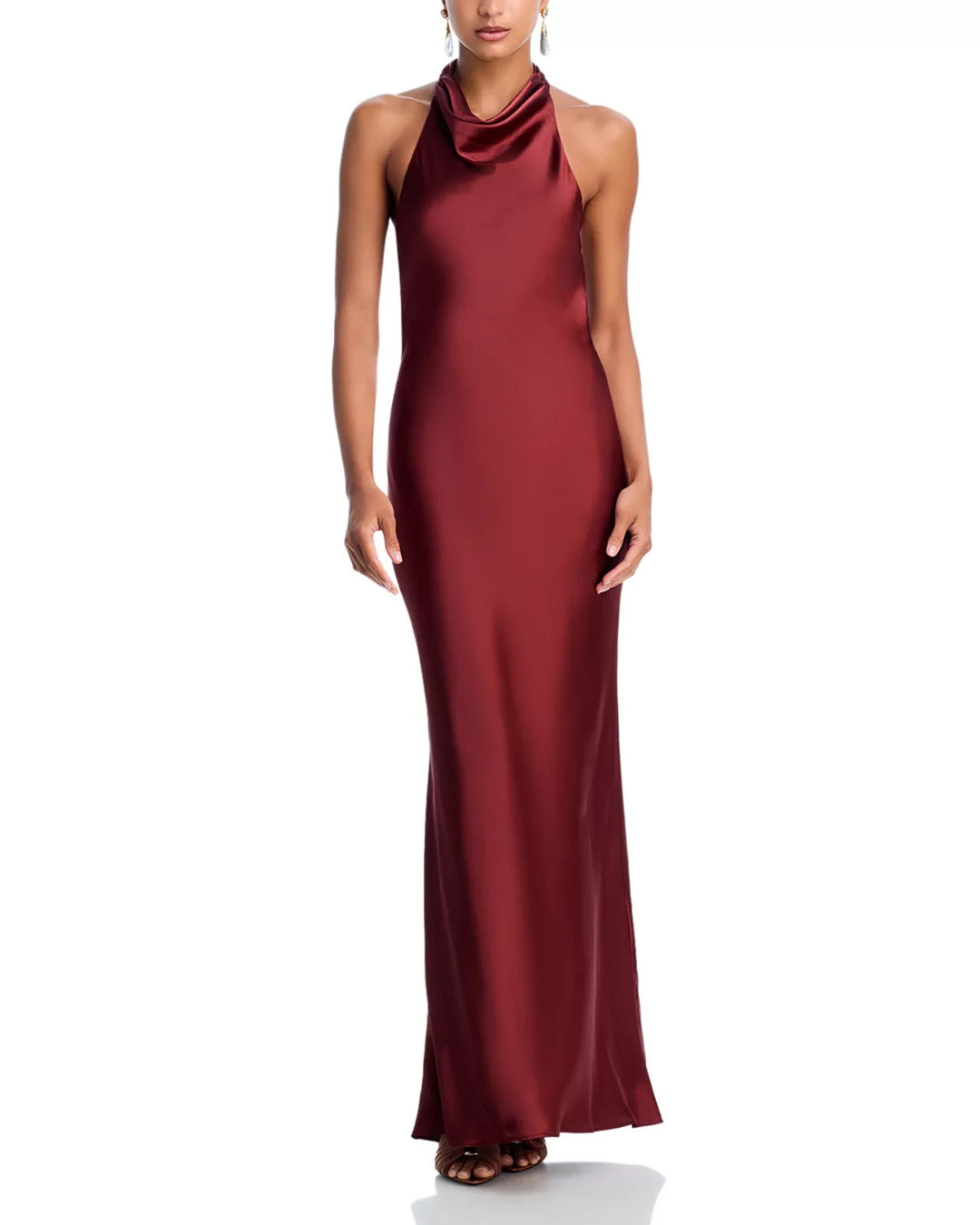 AQUA Charmeuse Halter Neck Long Dress MSRP $228