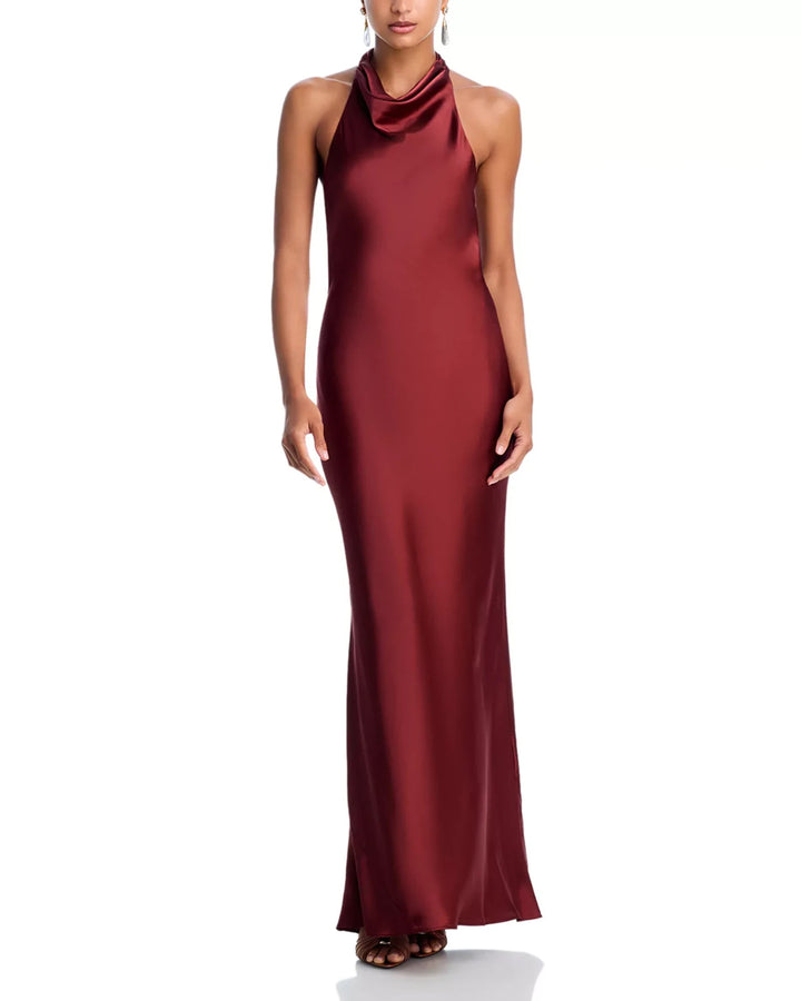 AQUA Charmeuse Halter Neck Long Dress MSRP $228