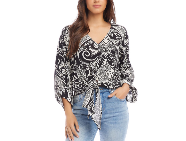 Karen Kane Blouson Sleeve Tie Front Top MSRP $148